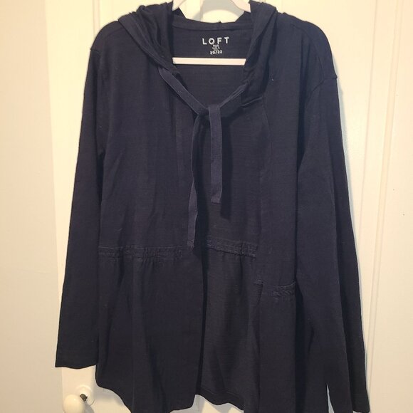 NWT LOFT Open Front Cardigan Sz 20/22 Navy Hooded Ties @ Neckline LS - Picture 1 of 7